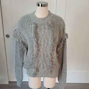 Hem & Thread women’s soft Fringed Gray long sleeve Sweater Size L new with tags